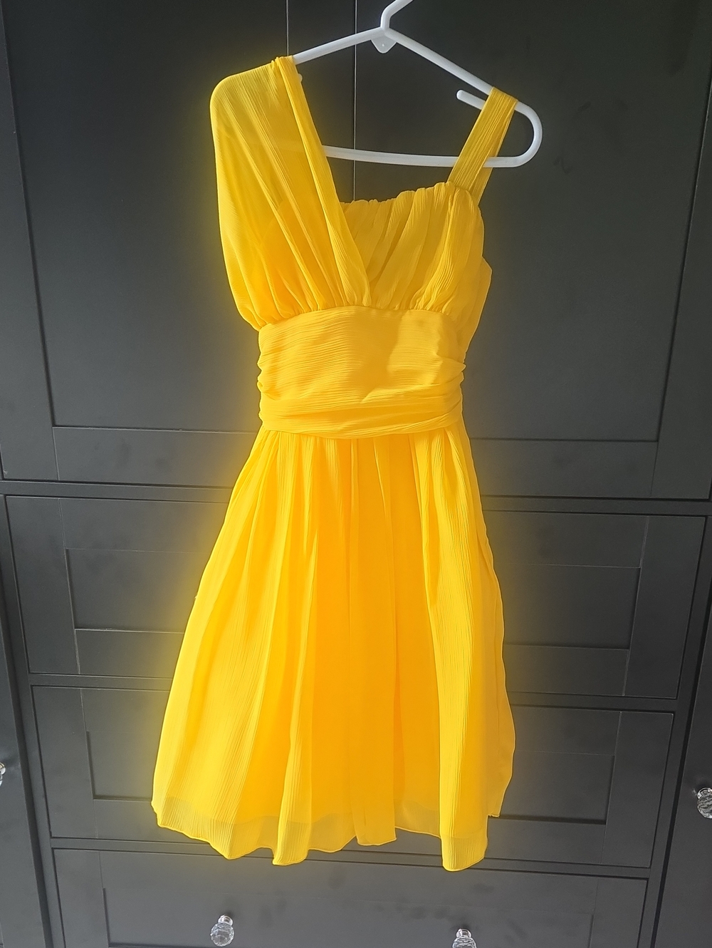 Bright Yellow One-Shoulder Pleated Dress